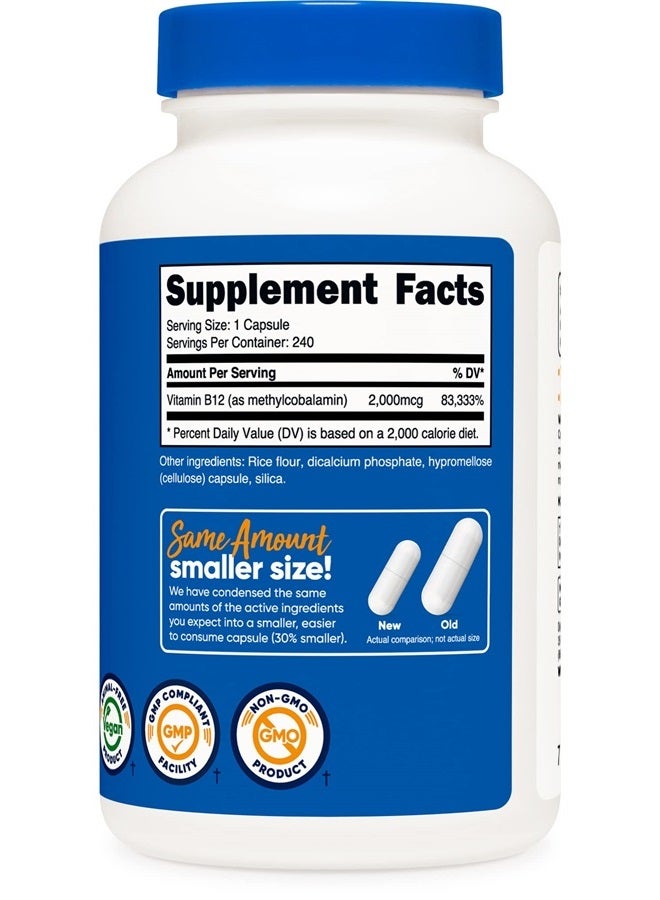 Nutricost فيتامين ب12 (ميثيلكوبالامين) 2000 ميكروغرام، 240 كبسولة - كبسولات نباتية، غير معدلة وراثيًا، خالية من الغلوتين مكمل ب12 - Image 4