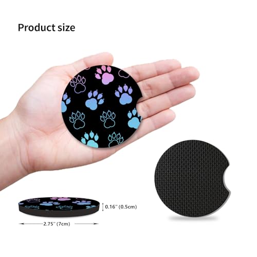 Adastrah Absorbent Car Coasters for Cup Holders, 2 Pack Universal Neoprene Car Coasters with Finger Slot, Auto Accessories for Women & Men,2.56"(Gradient Black Dog paw Print) - Image 4
