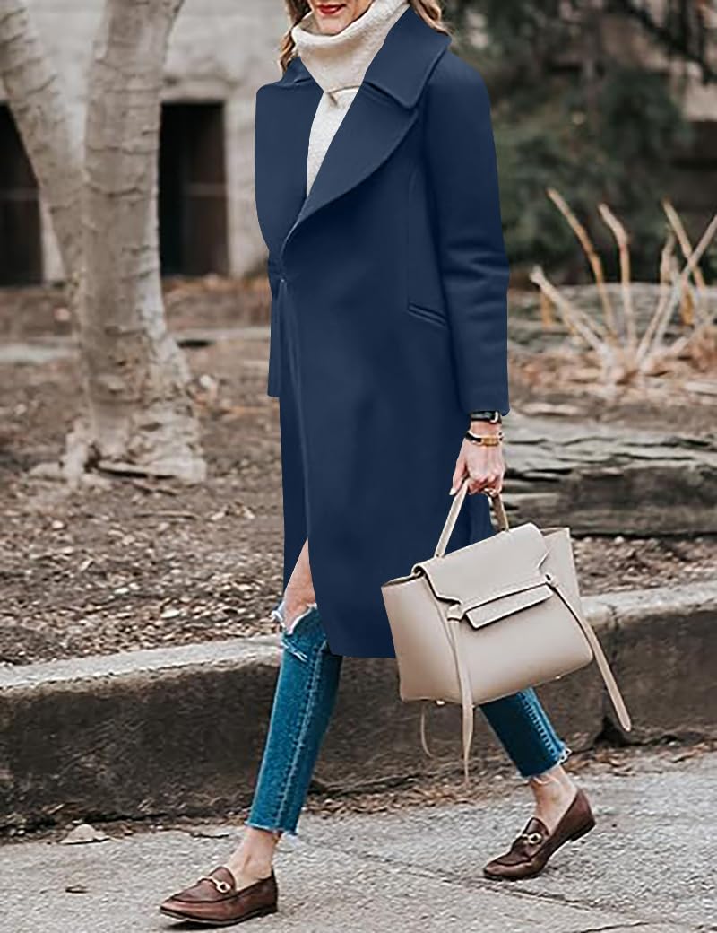 BZB Women's Pea Coats Elegant Notched Collar Double Breasted Winter Long Overcoat Jackets - Image 2