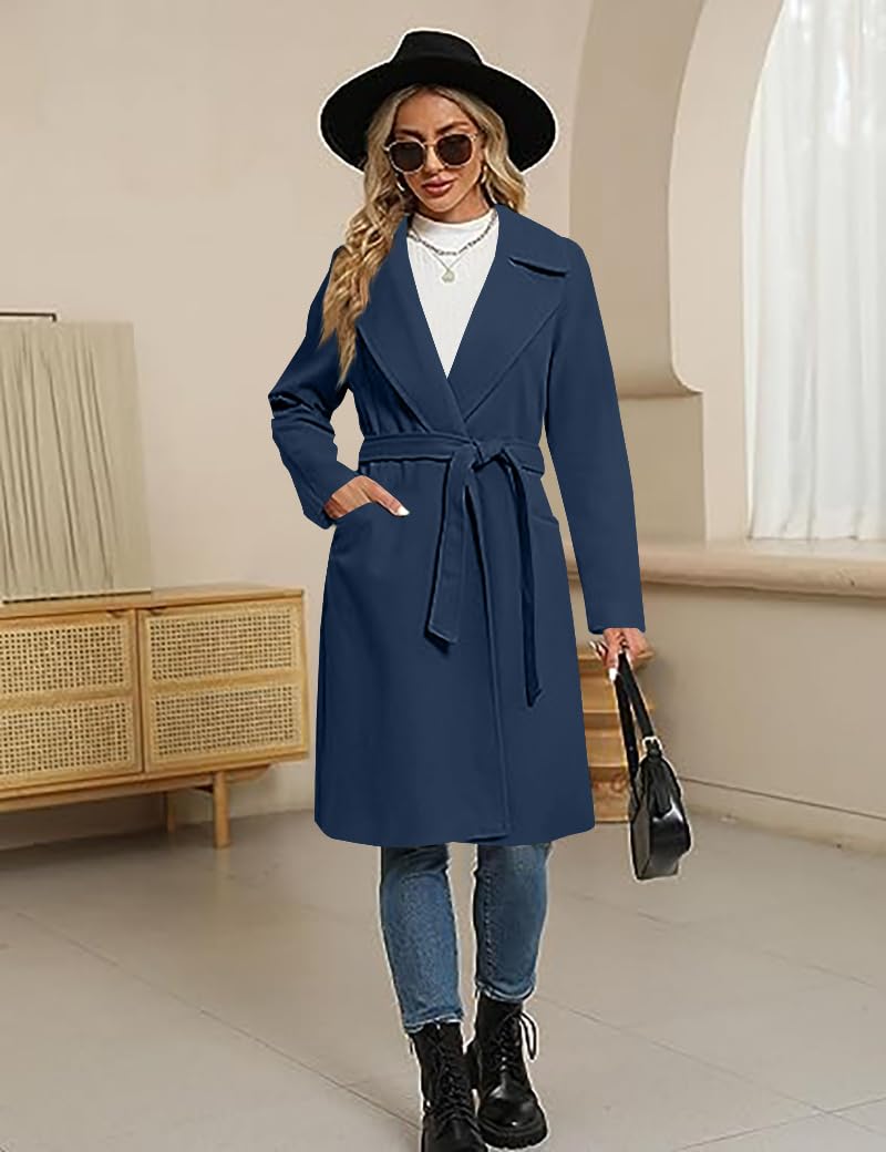 BZB Women's Pea Coats Elegant Notched Collar Double Breasted Winter Long Overcoat Jackets - Image 5