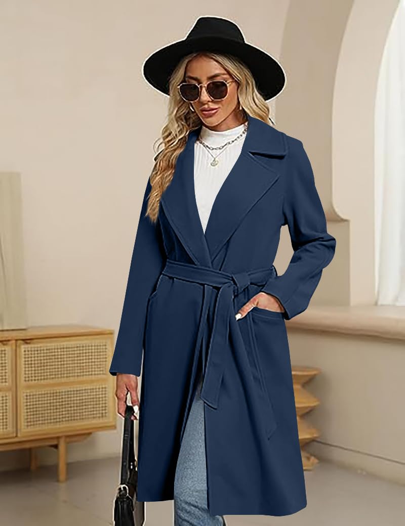 BZB Women's Pea Coats Elegant Notched Collar Double Breasted Winter Long Overcoat Jackets - Image 3