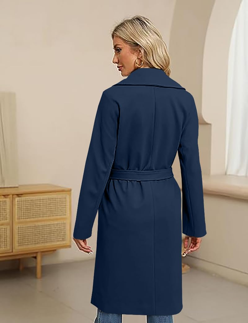 BZB Women's Pea Coats Elegant Notched Collar Double Breasted Winter Long Overcoat Jackets - Image 4