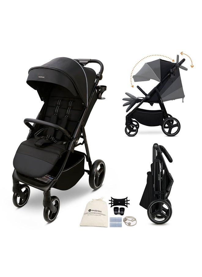 neobreez TETRA Ultra-Compact All-Terrain Baby Toddler Stroller,  Pushchair Buggy, One Hand Fold Deep And Wide Seat, UV And Waterproof Canopy,  Bag, Phone And Cup Holder And Toy Strap, LED lights, 0-4yrs, 22kg, 3yrs Warranty  - Image 1