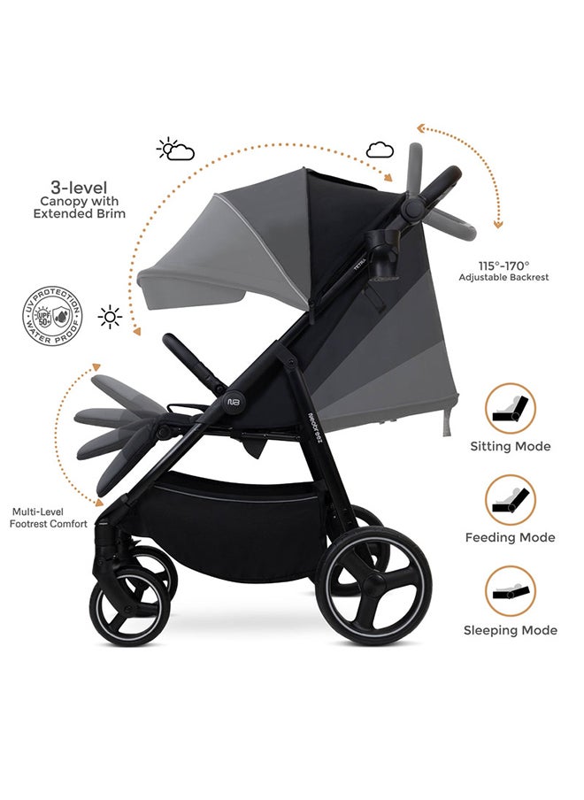 neobreez TETRA Ultra-Compact All-Terrain Baby Toddler Stroller,  Pushchair Buggy, One Hand Fold Deep And Wide Seat, UV And Waterproof Canopy,  Bag, Phone And Cup Holder And Toy Strap, LED lights, 0-4yrs, 22kg, 3yrs Warranty  - Image 2