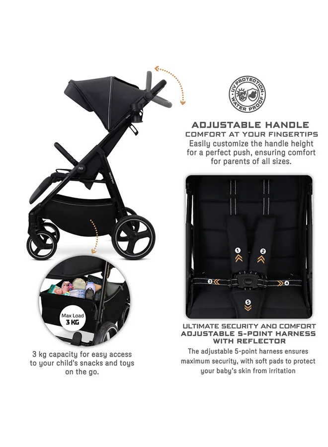 neobreez TETRA Ultra-Compact Lightweight Travel All-Terrain Toddler Baby Stroller, Baby Trolley Pushchair Buggy W/Cup Holder, One Hand Fold Deep&Wide Seat, Waterproof UPF 50+ Canopy, 0-4yrs,  22kg, 3yrs Warranty