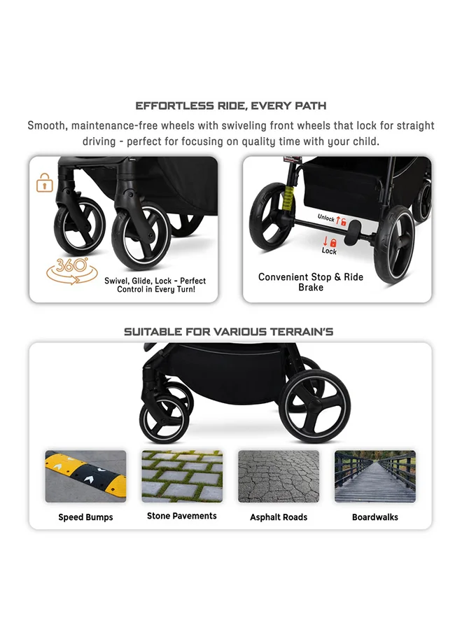 neobreez TETRA Ultra-Compact Lightweight Travel All-Terrain Toddler Baby Stroller, Baby Trolley Pushchair Buggy W/Cup Holder, One Hand Fold Deep&Wide Seat, Waterproof UPF 50+ Canopy, 0-4yrs,  22kg, 3yrs Warranty