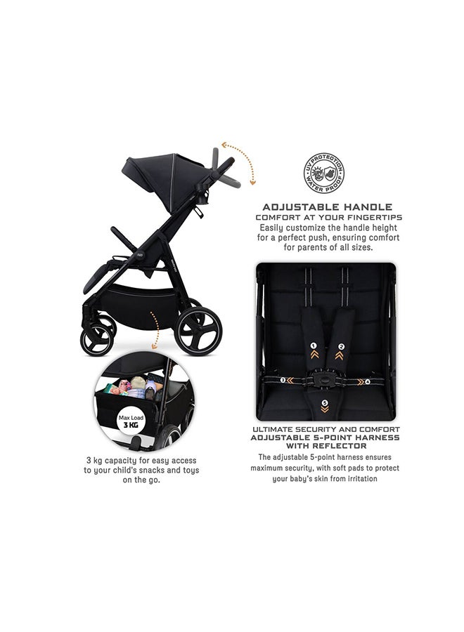 نيوبريز عربة أطفال رباعية الاتجاهات خفيفة الوزن للسفر، عربة أطفال بعربة أطفال مع حامل أكواب، مقعد عميق وواسع قابل للطي بيد واحدة، مظلة مقاومة للماء بعامل حماية من الأشعة فوق البنفسجية +، ضمان  سنوات - Image 3