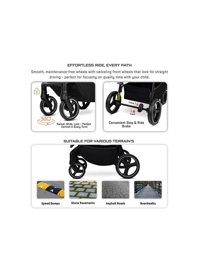 نيوبريز عربة أطفال رباعية الاتجاهات خفيفة الوزن للسفر، عربة أطفال بعربة أطفال مع حامل أكواب، مقعد عميق وواسع قابل للطي بيد واحدة، مظلة مقاومة للماء بعامل حماية من الأشعة فوق البنفسجية +، ضمان  سنوات - Image 4