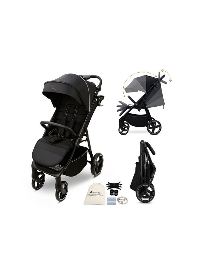 نيوبريز عربة أطفال رباعية الاتجاهات خفيفة الوزن للسفر، عربة أطفال بعربة أطفال مع حامل أكواب، مقعد عميق وواسع قابل للطي بيد واحدة، مظلة مقاومة للماء بعامل حماية من الأشعة فوق البنفسجية +، ضمان  سنوات - Image 1