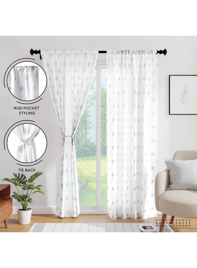 Encasa XO Encasa XO Window Curtain 8 ft Set of 2, Polyester Printed with Rod Pocket, Tie Back, Light-Filtering, Semi Sheer/Transparent Curtains- Kitchen, Bedroom, Living Room (140x244 cm), Dollar White - Image 3