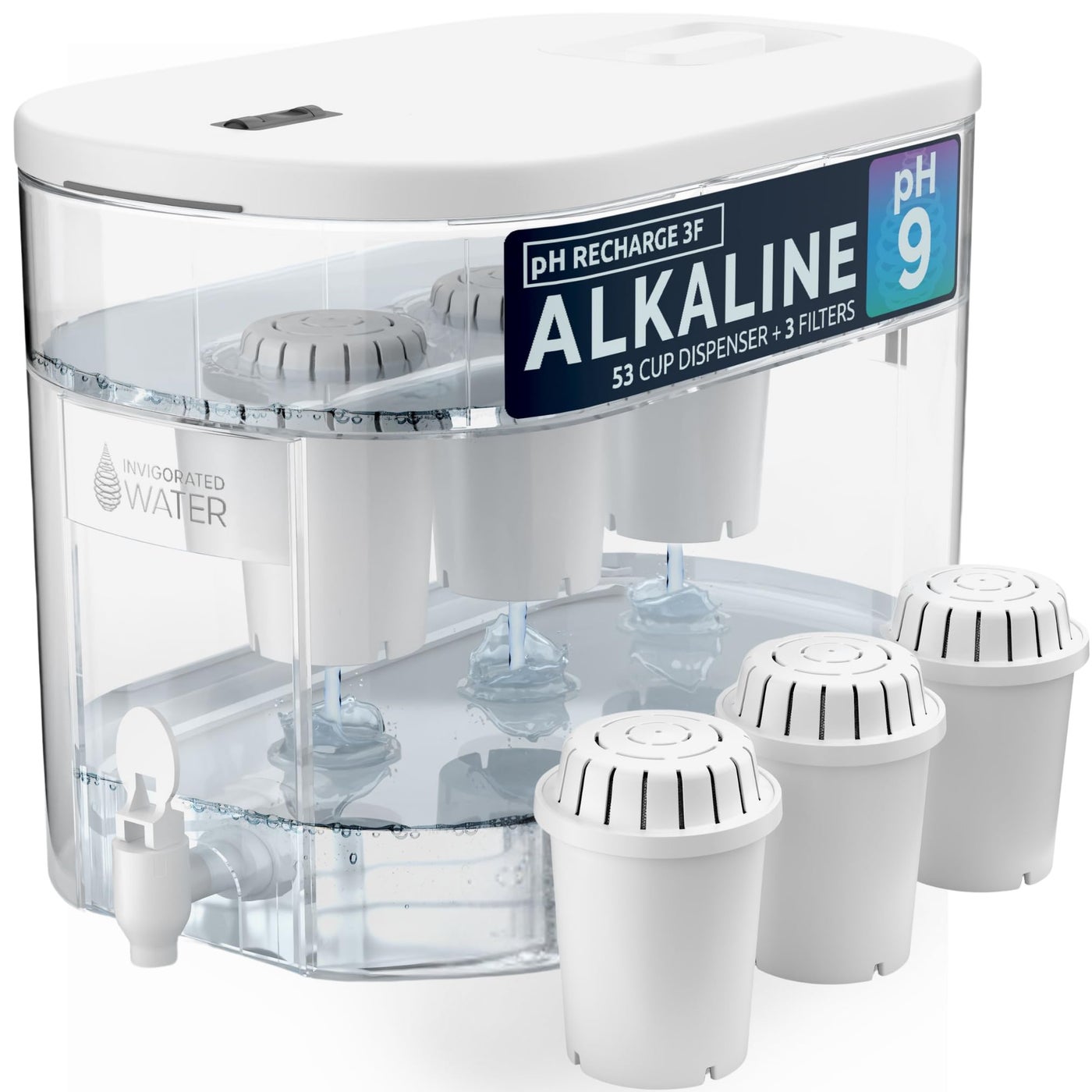 pH Recharge 3F Alkaline Countertop Water Filter Dispenser 33 Gallons Water Jug Dispenser Removes Fluoride Chlorine Impurities Improves Water pH Clean Healthy Drinking Water 125 litres