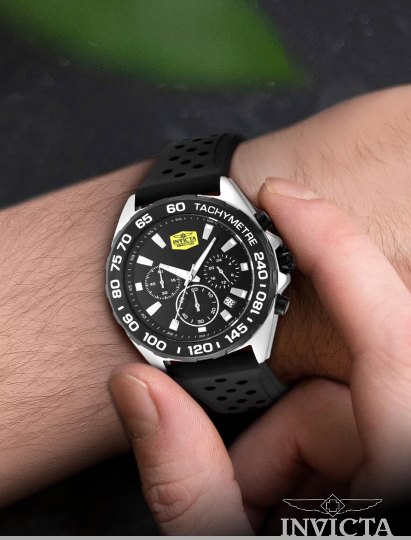 Invicta ساعة إنفيكتا ريسينغ للرجال 43 مم من الفولاذ المقاوم للصدأ بقرص أسود + فولاذ أسود VD53 كوارتز - Image 2