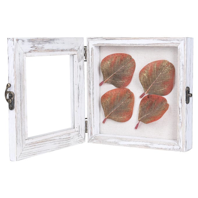 SHADOW BOX 6X6 HINGED SHADOW BOXES DISPLAY CASES FOR SEASHELL ANTIQUE TICKET STUB INSECT TAXIDERMY PINS COINSDISTRESSED WHITE