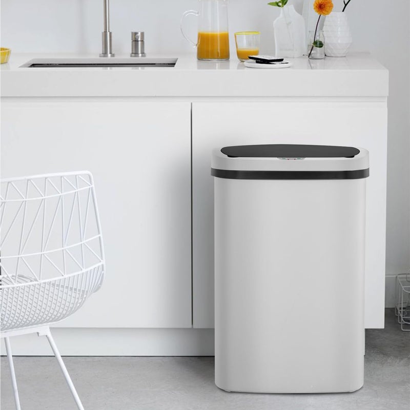 BestOffice | 13 Gallon Plastic Trash Can with Lid | White | Automatic Touchless Garbage Can | Odor Control | Modern Oval Design | Easy to Clean | Fits Any Kitchen, Bathroom, Office or Home - Image 5