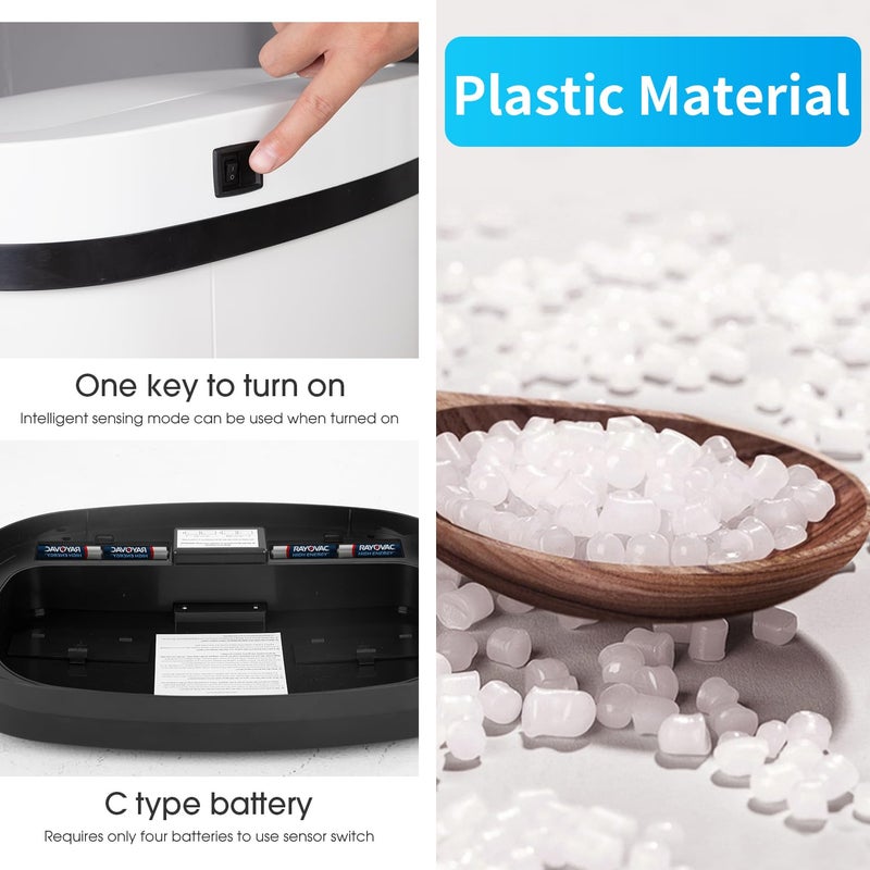 BestOffice | 13 Gallon Plastic Trash Can with Lid | White | Automatic Touchless Garbage Can | Odor Control | Modern Oval Design | Easy to Clean | Fits Any Kitchen, Bathroom, Office or Home - Image 3