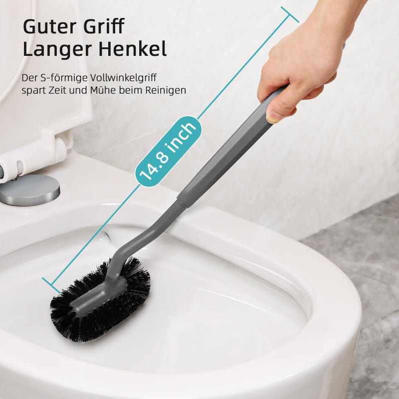 HAMITOR Toilet Bowl Brush Holder Set: Bathroom Deep Cleaning Toilet Cleaner Scrubber Under Rim with Curved Bristle for Dead Corner Clean - Hidden Rv Toilet Decorative Accessories with Caddy- Gray - Image 4
