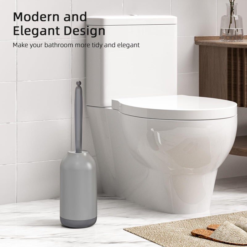 HAMITOR Toilet Bowl Brush Holder Set: Bathroom Deep Cleaning Toilet Cleaner Scrubber Under Rim with Curved Bristle for Dead Corner Clean - Hidden Rv Toilet Decorative Accessories with Caddy- Gray - Image 5