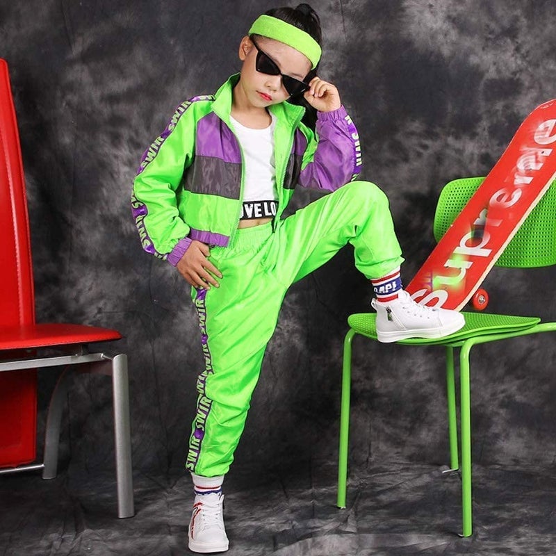 Lolanta Girls Dance Clothing Set  Hip Hop Modern Jazz Team Performance Costume  Girls Dance Wear Sets (Green  7-8) - Image 4