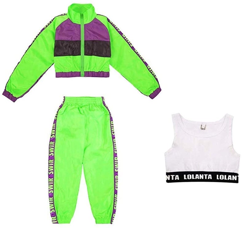 Lolanta Girls Dance Clothing Set  Hip Hop Modern Jazz Team Performance Costume  Girls Dance Wear Sets (Green  7-8) - Image 2