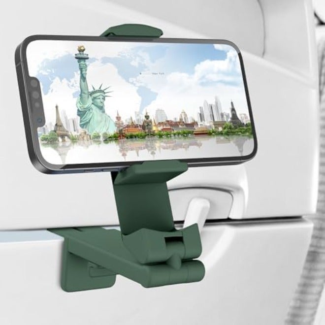 Perilogics Universal in Flight Airplane Phone Holder Mount. Hands Free Viewing with Multi-Directional Dual 360 Degree Rotation. Pocket Size Must Have Airplane Travel Essential Accessory for Flying - Image 1