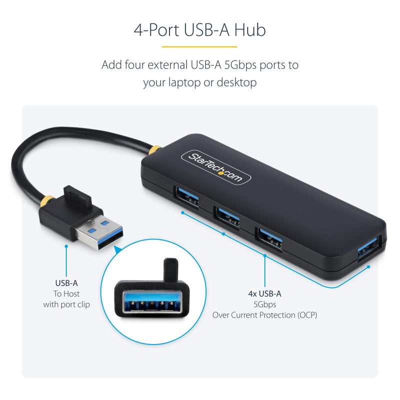 StarTech.com 4-Port USB-A Hub, USB 3.0 (5Gbps) Data Transfer, Bus Powered, Travel Mini Hub, Portable Multi-Port USB Splitter, Windows PC, MacBook, iMac, Chromebook, Surface and More - Image 3