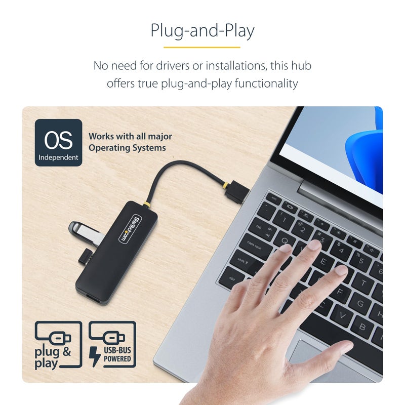 StarTech.com 4-Port USB-A Hub, USB 3.0 (5Gbps) Data Transfer, Bus Powered, Travel Mini Hub, Portable Multi-Port USB Splitter, Windows PC, MacBook, iMac, Chromebook, Surface and More - Image 5