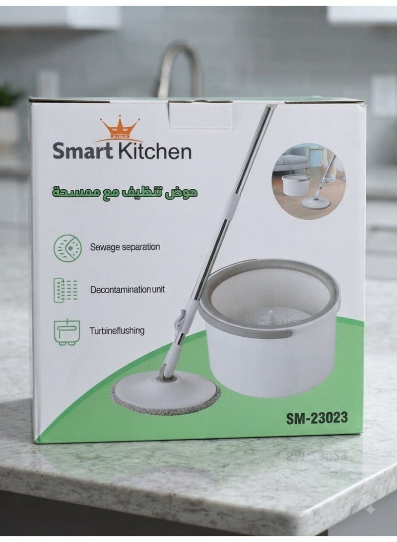 Smart Kitchen 360° self-wrinkling rotating mop with double cleaning bucket and microfiber cloths, with 3 pads - Image 4