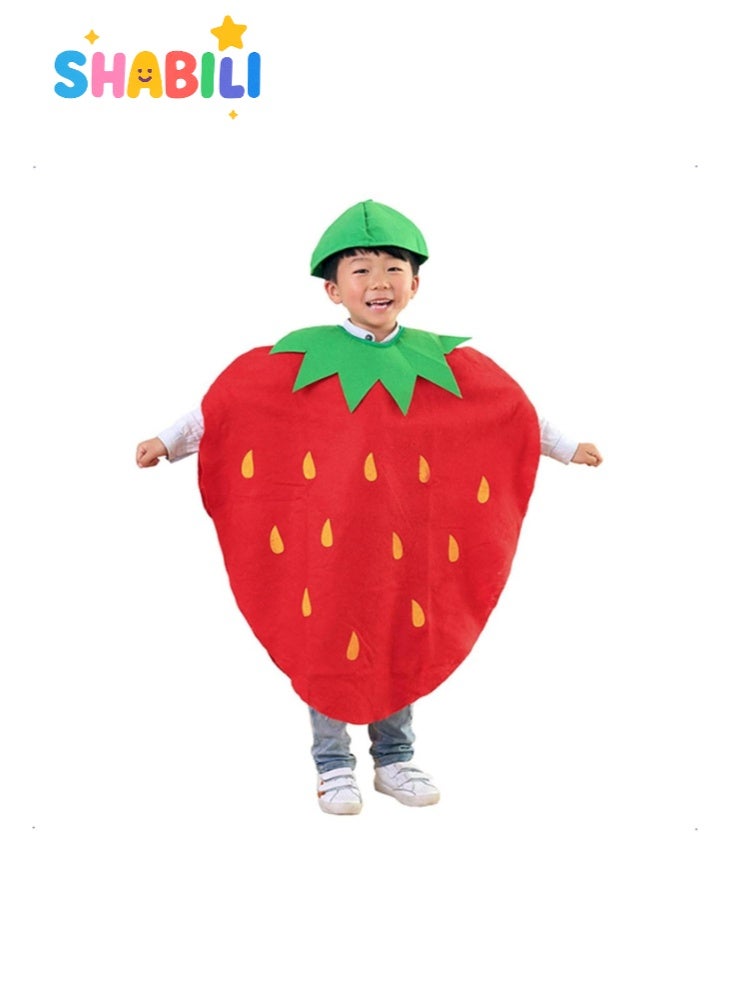 SHABILI Kids Strawberry Fruit Costume Outfit for Boys and Girls, Halloween Vegetable and Fruit Fancy Dress Cosplay for Children, Toddler Farm Nature Day School Performance Stage Party Suit (Non-Woven Fabric, Fits 100–140cm) - Image 1