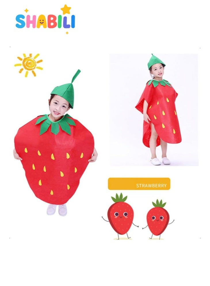 SHABILI Kids Strawberry Fruit Costume Outfit for Boys and Girls, Halloween Vegetable and Fruit Fancy Dress Cosplay for Children, Toddler Farm Nature Day School Performance Stage Party Suit (Non-Woven Fabric, Fits 100–140cm) - Image 2