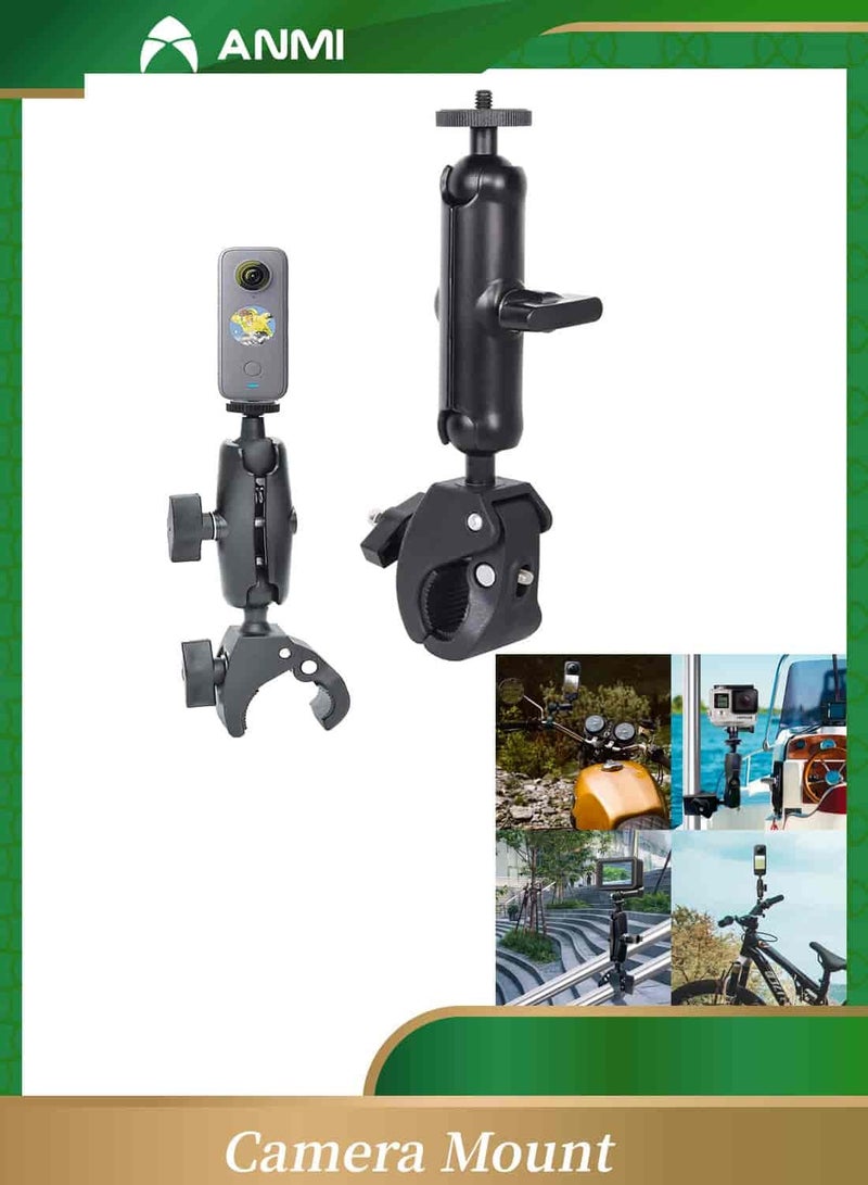 Anmi Motorcycle Mount for Insta360 One X3 , One X2 ,One RS,One R,GoPro Hero, Double Ball Handlebar Mount for Action Camera (Black)  - Image 1