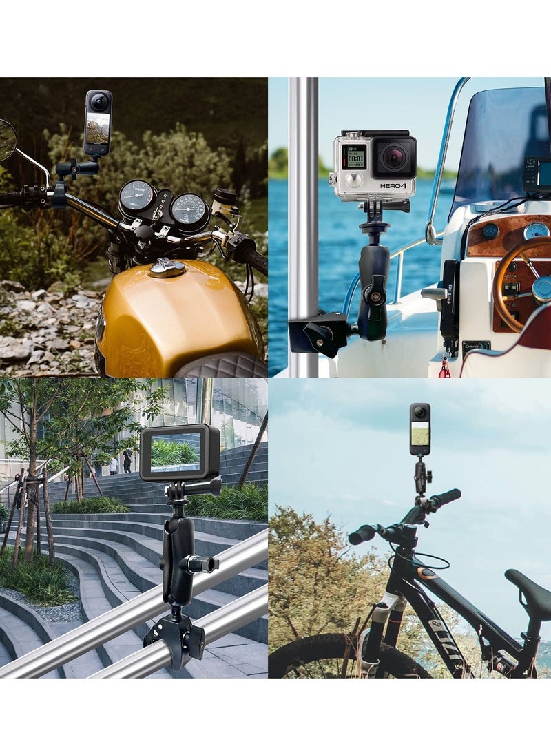 Anmi - Motorcycle Mount for Insta360 One X3 , One X2 ,One RS,One R,GoPro Hero, Double Ball Handlebar Mount for Action Camera (Black) - Image 1