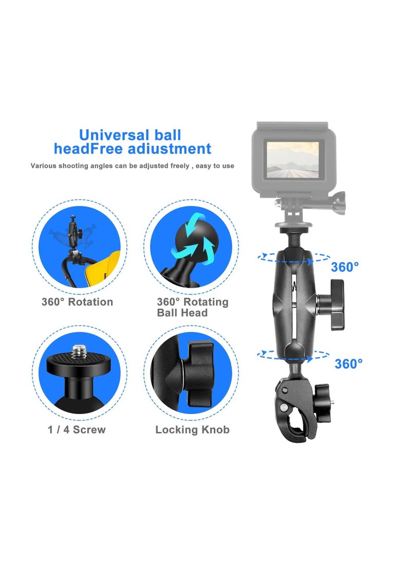 Anmi - Motorcycle Mount for Insta360 One X3 , One X2 ,One RS,One R,GoPro Hero, Double Ball Handlebar Mount for Action Camera (Black) - Image 1