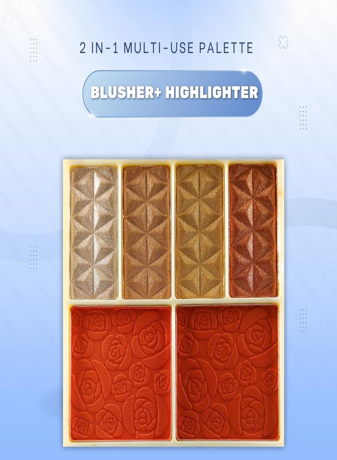 Bold Byte أحمر خدود احترافي مع باليت إضاءة بستة ألوان، باليت إضاءة وأحمر خدود مخبوزة، طقم مكياج عالي الدقة بألوان لامعة ومطفية، توهج يدوم طويلاً للنساء والفتيات - Image 2