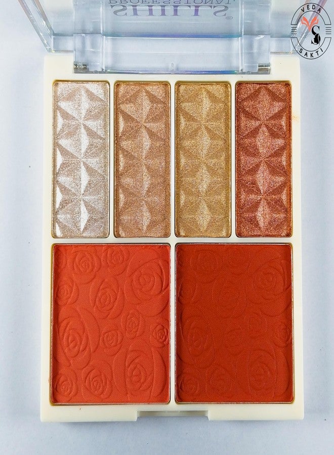 Bold Byte أحمر خدود احترافي مع باليت إضاءة بستة ألوان، باليت إضاءة وأحمر خدود مخبوزة، طقم مكياج عالي الدقة بألوان لامعة ومطفية، توهج يدوم طويلاً للنساء والفتيات - Image 4