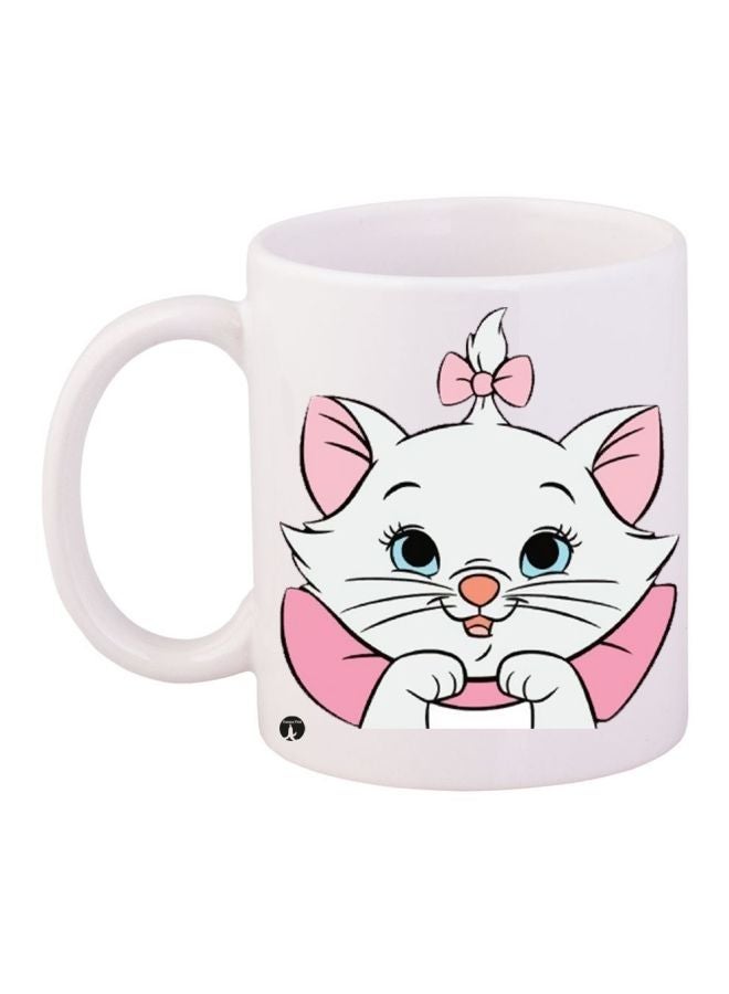 RYN Cartoon Cat Printed Coffee Mug White/Pink 11ounce