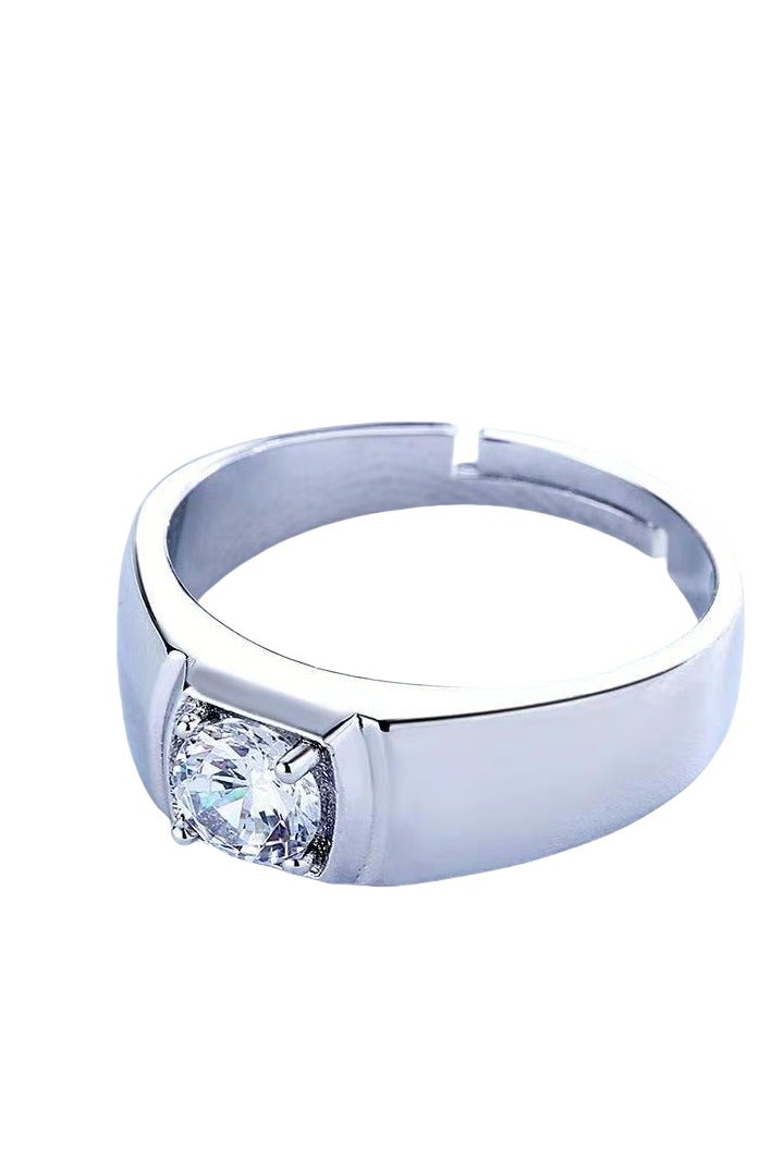 ممتاز 1 قيراط مويسانيتي خاتم زفاف الرجال، S925 مطلي بالذهب الأبيض، حجم قابل للتعديل، صندوق هدايا فاخر، جاهز للهدايا - Image 3