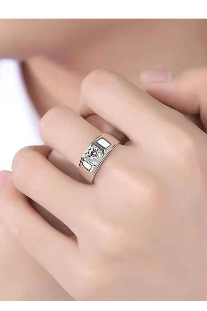 ممتاز 1 قيراط مويسانيتي خاتم زفاف الرجال، S925 مطلي بالذهب الأبيض، حجم قابل للتعديل، صندوق هدايا فاخر، جاهز للهدايا - Image 4