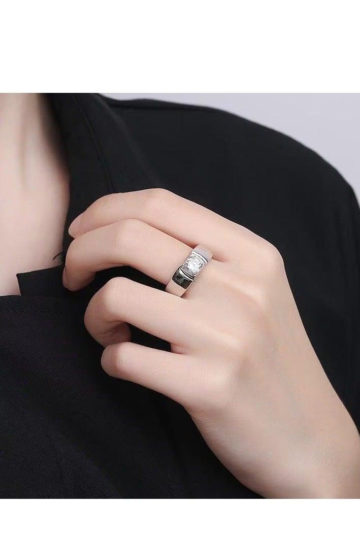 ممتاز 1 قيراط مويسانيتي خاتم زفاف الرجال، S925 مطلي بالذهب الأبيض، حجم قابل للتعديل، صندوق هدايا فاخر، جاهز للهدايا - Image 5