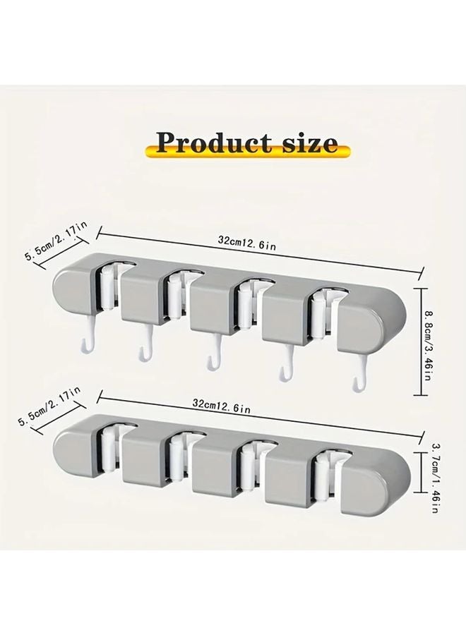 Grey No Drill Wall Mounted Mop Broom Holder Space Saving Bathroom Kitchen Tool - Image 4