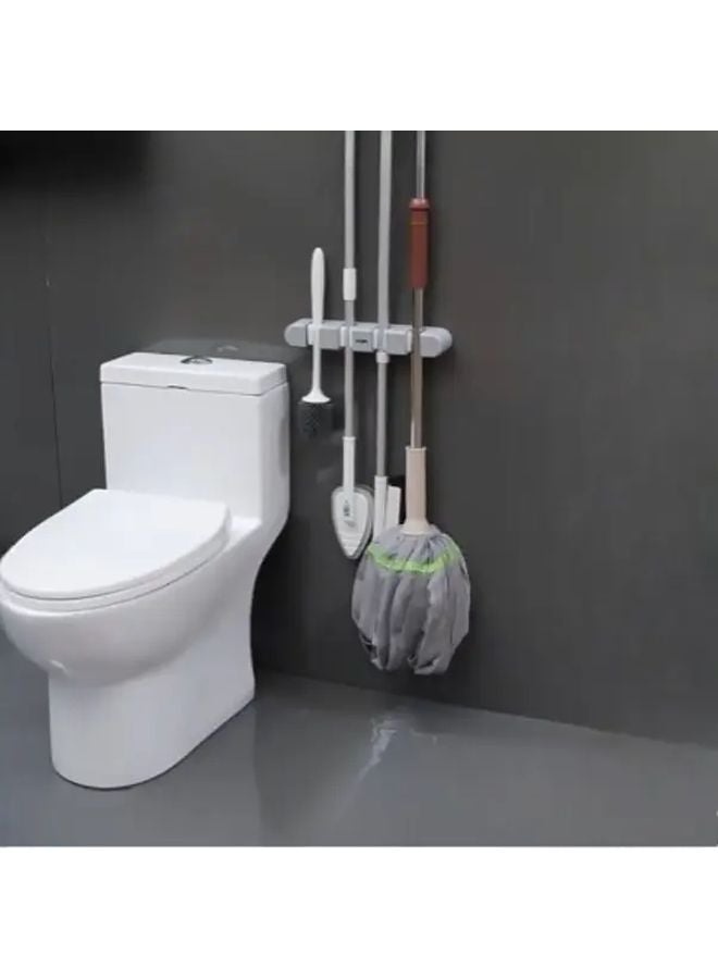 Grey No Drill Wall Mounted Mop Broom Holder Space Saving Bathroom Kitchen Tool - Image 1