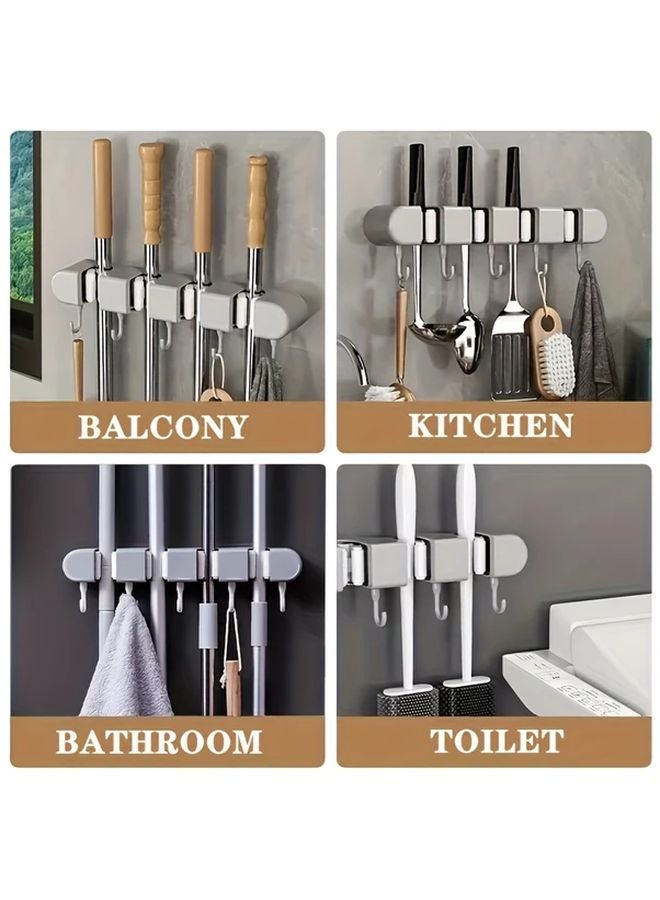Grey No Drill Wall Mounted Mop Broom Holder Space Saving Bathroom Kitchen Tool - Image 5