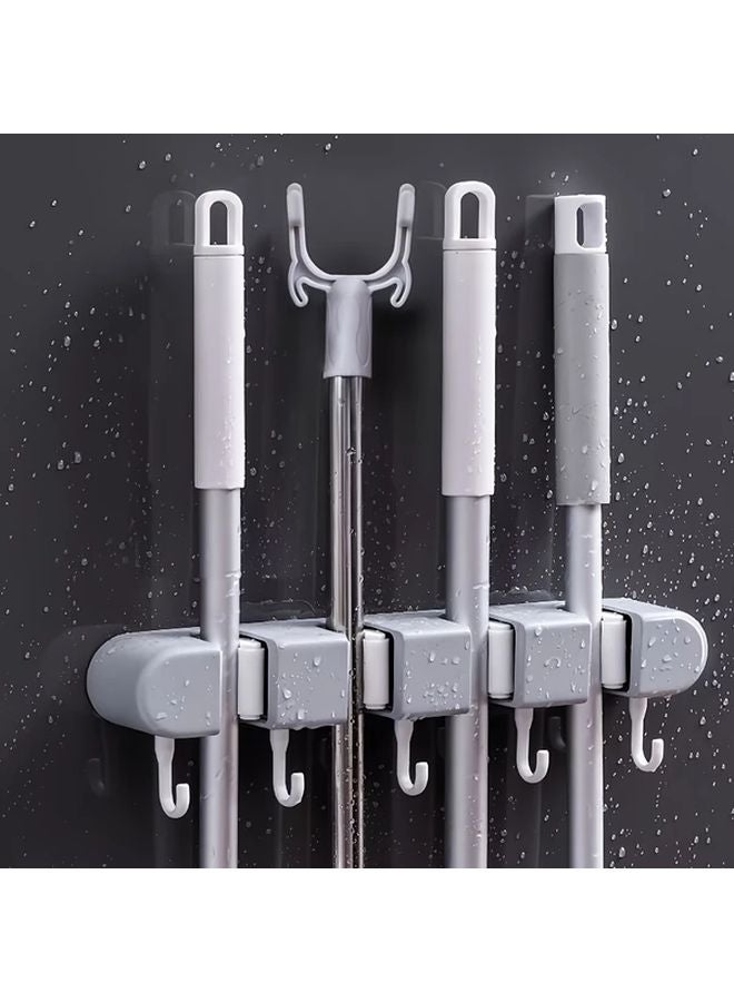 Grey No Drill Wall Mounted Mop Broom Holder Space Saving Bathroom Kitchen Tool - Image 3