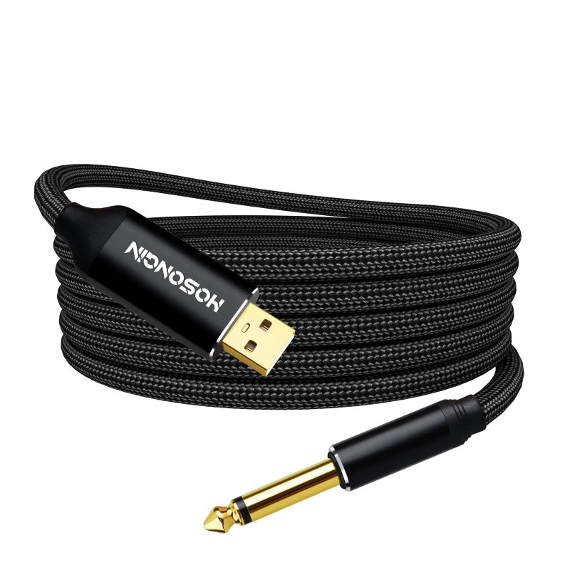 HOSONGIN [Upgraded Version] USB Guitar Cable, Guitar 1/4 Inch TS to Computer USB Interface Cable Adapter for Instruments Recording Singing, Premium Braided Shielding Cable, Length 10FT - Image 1