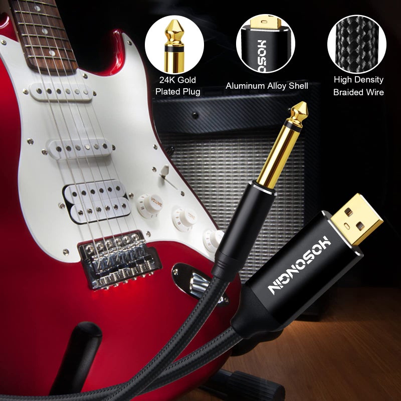 HOSONGIN [Upgraded Version] USB Guitar Cable, Guitar 1/4 Inch TS to Computer USB Interface Cable Adapter for Instruments Recording Singing, Premium Braided Shielding Cable, Length 10FT - Image 5