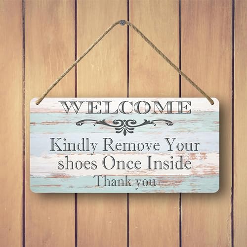 Yosqego Shoes Off Sign Welcome Kindly Remove Your Shoes Once Inside Thank You Wood Tin Signs Please Remove Your Signs Remove Shoe For Front Door For House 6x12 Inch - Image 2
