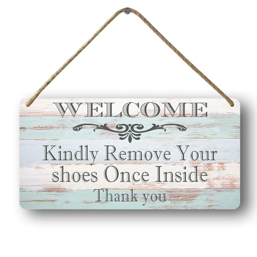 Yosqego Shoes Off Sign Welcome Kindly Remove Your Shoes Once Inside Thank You Wood Tin Signs Please Remove Your Signs Remove Shoe For Front Door For House 6x12 Inch - Image 1