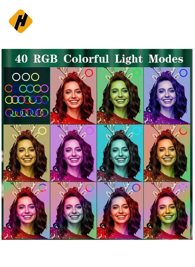 HuHa - Ring Light with Tripod Stand & Phone Holder - 10 inch Selfie LED Ringlight Dimmable Desktop Lamp 40 Colors RGB Tall Circle Light for Camera Makeup Video YouTube TikTok Live Streamig - Image 1