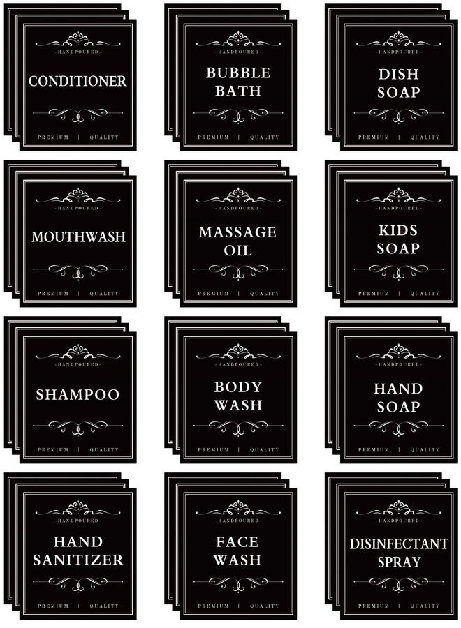 DNSEN 36 PCS Printed Waterproof Labels for Shampoo and Conditioner Bottles,Bathroom Soap Dispenser Organization Label Stickers Black - Image 1