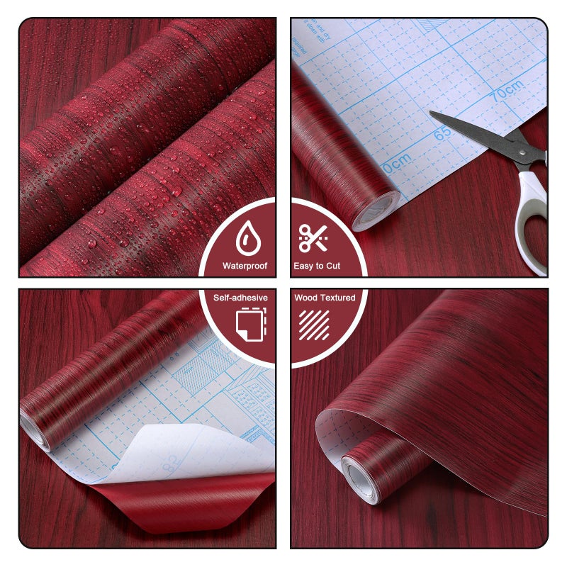 Kitico Red Brown Wooden Grain Peel and Stick Wallpaper, Removable Contact Paper, Self Adhesive Waterproof Wood Look Wall Paper for Bedroom, Living Kitchen Cabinets and Furniture 17.7" x 80" - Image 2