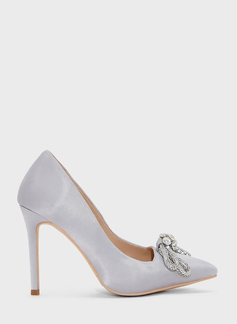 Khizana Jewelled Bow Satin Pump